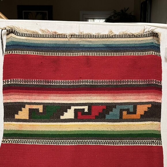 Vintage Navajo Mexican Southwest Wool Hand Woven Blanket Rug 24 x 55 + Fringe - Picture 3 of 11